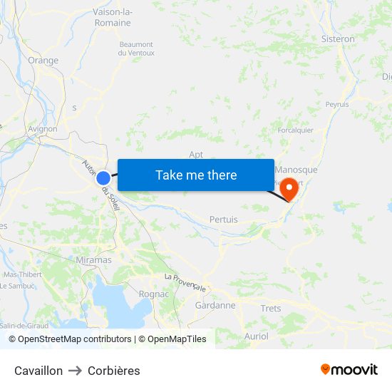 Cavaillon to Corbières map