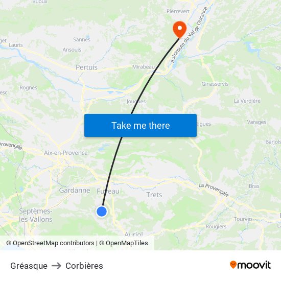 Gréasque to Corbières map