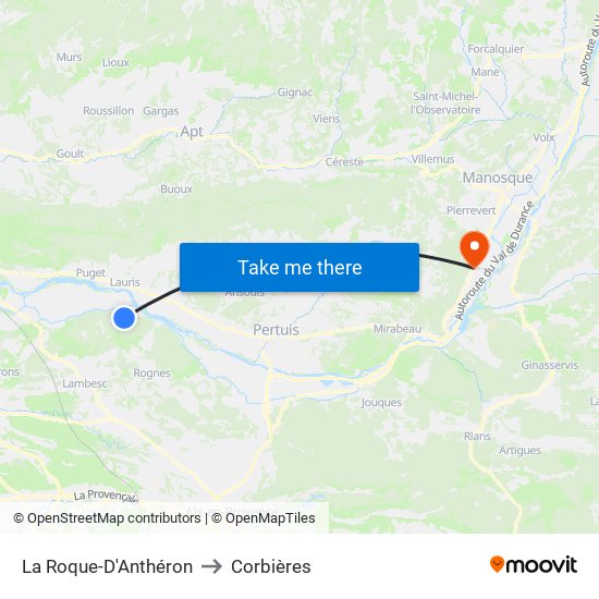 La Roque-D'Anthéron to Corbières map