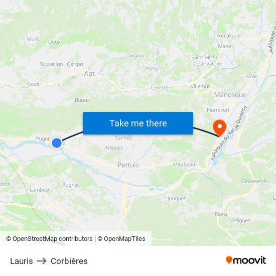 Lauris to Corbières map