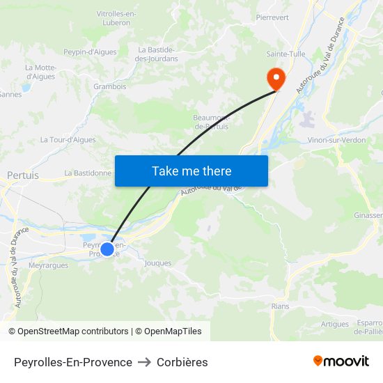 Peyrolles-En-Provence to Corbières map