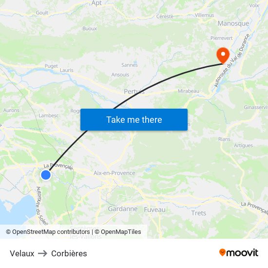 Velaux to Corbières map