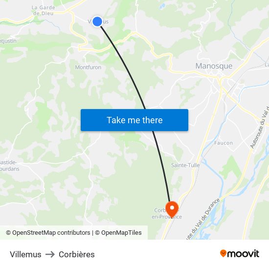 Villemus to Corbières map