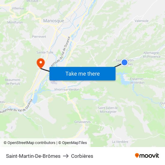 Saint-Martin-De-Brômes to Corbières map