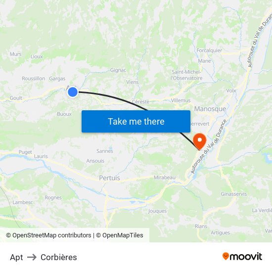 Apt to Corbières map