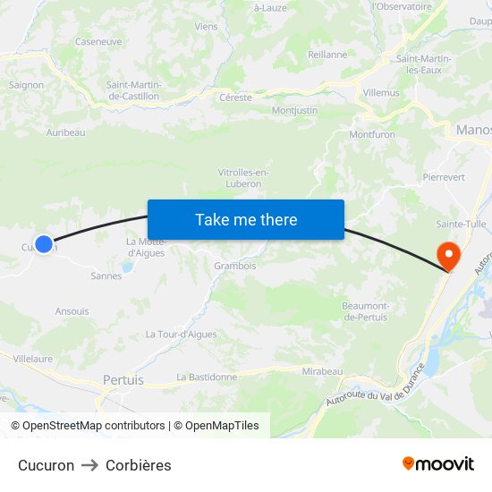 Cucuron to Corbières map