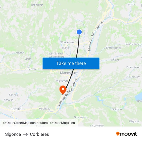 Sigonce to Corbières map