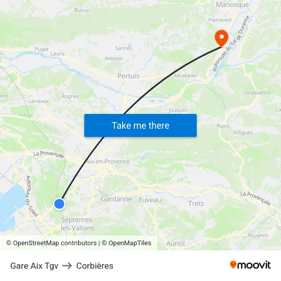 Gare Aix Tgv to Corbières map