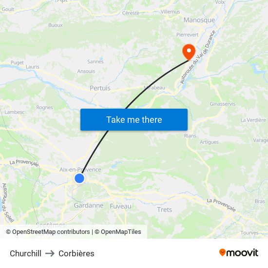 Churchill to Corbières map