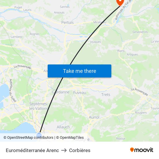 Euroméditerranée Arenc to Corbières map