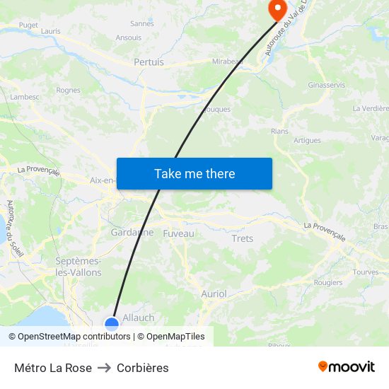Métro La Rose to Corbières map