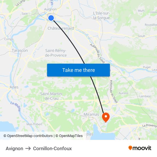 Avignon to Cornillon-Confoux map