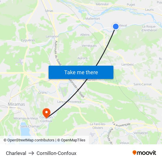 Charleval to Cornillon-Confoux map