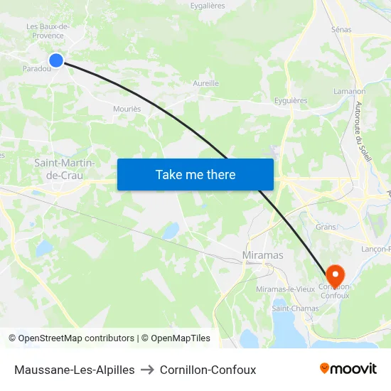 Maussane-Les-Alpilles to Cornillon-Confoux map