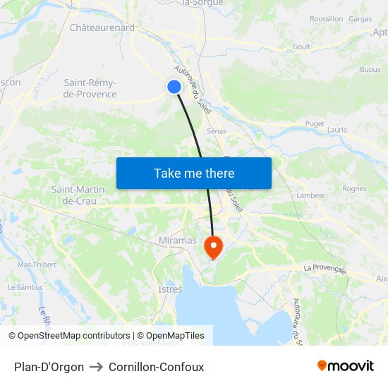 Plan-D'Orgon to Cornillon-Confoux map