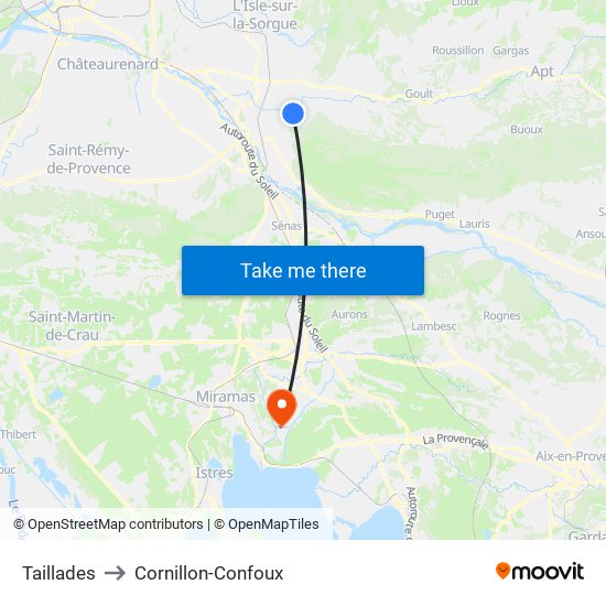 Taillades to Cornillon-Confoux map