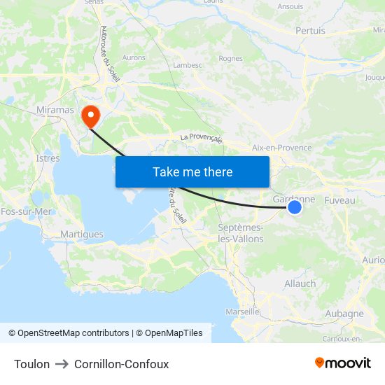 Toulon to Cornillon-Confoux map