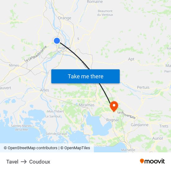 Tavel to Coudoux map