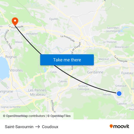Saint-Savournin to Coudoux map