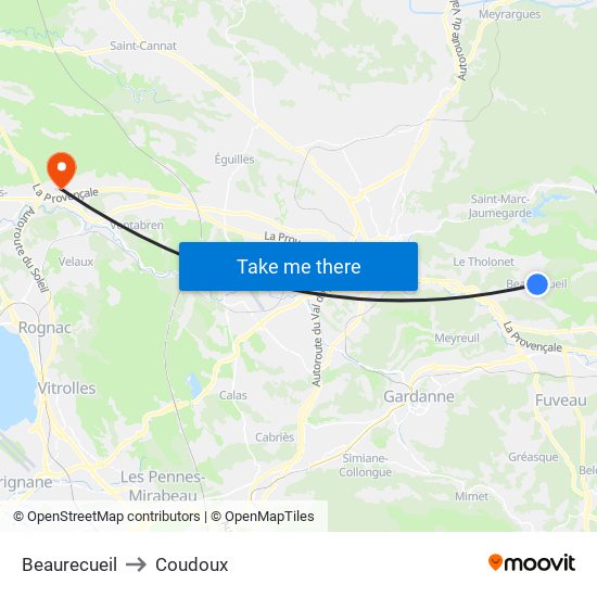 Beaurecueil to Coudoux map
