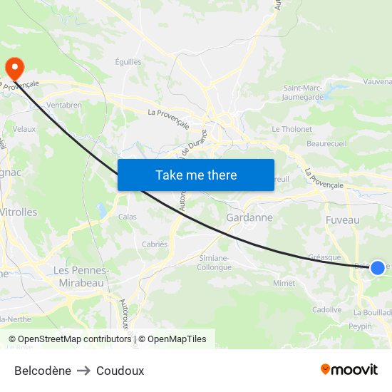 Belcodène to Coudoux map
