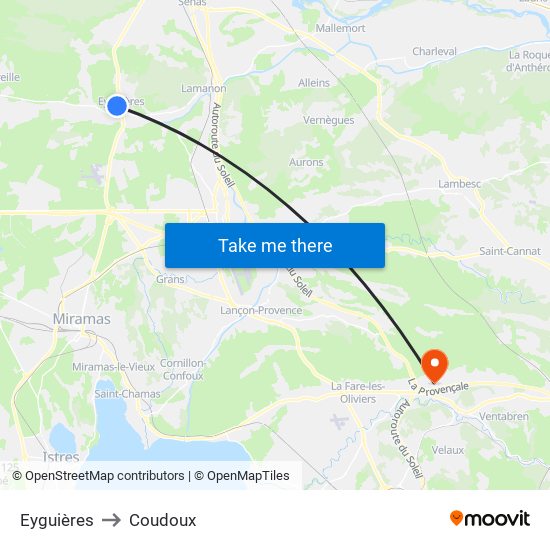 Eyguières to Coudoux map