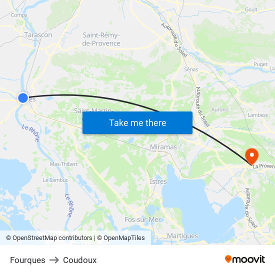 Fourques to Coudoux map