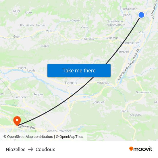 Niozelles to Coudoux map