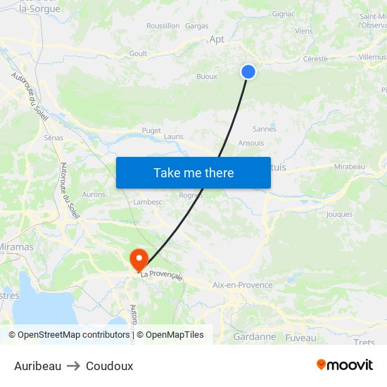 Auribeau to Coudoux map
