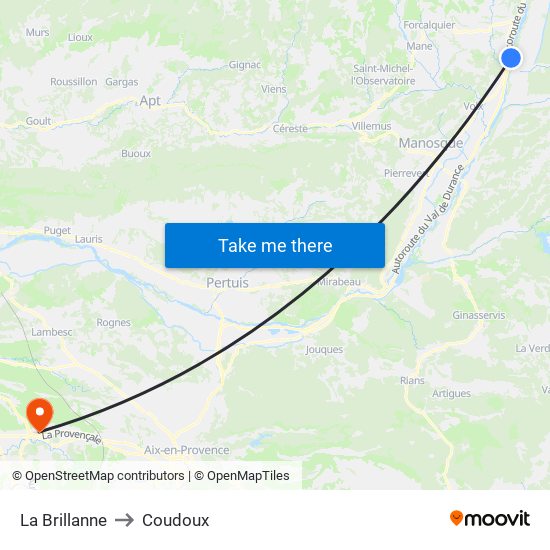 La Brillanne to Coudoux map