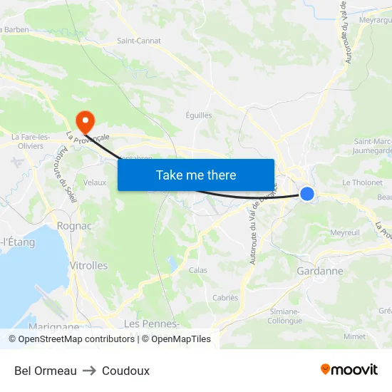 Bel Ormeau to Coudoux map