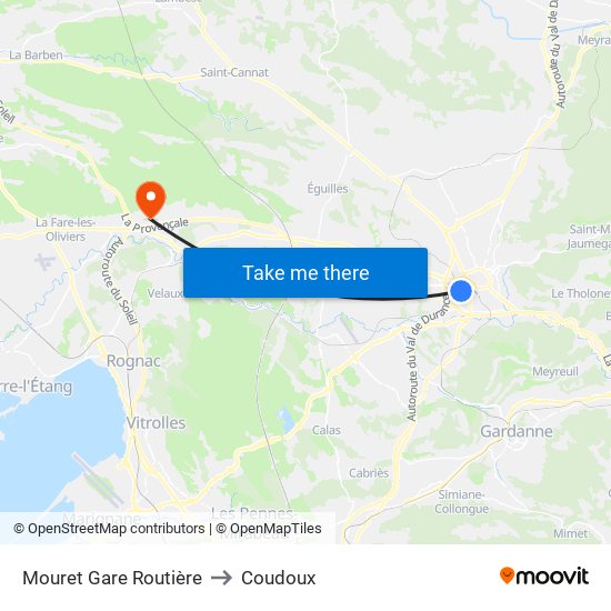 Mouret Gare Routière to Coudoux map