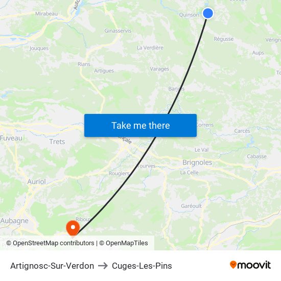 Artignosc-Sur-Verdon to Cuges-Les-Pins map