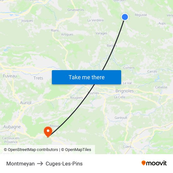 Montmeyan to Cuges-Les-Pins map