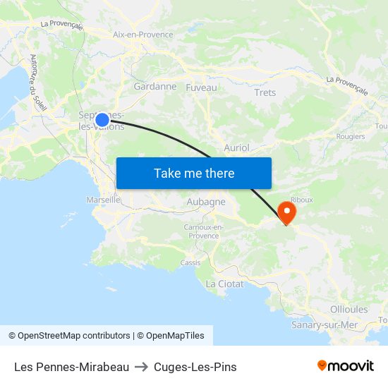 Les Pennes-Mirabeau to Cuges-Les-Pins map