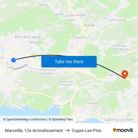 Marseille, 12e Arrondissement to Cuges-Les-Pins map