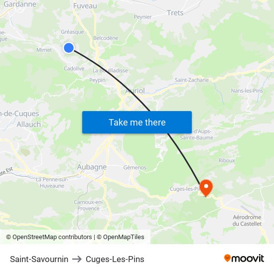 Saint-Savournin to Cuges-Les-Pins map