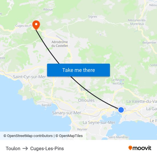 Toulon to Cuges-Les-Pins map