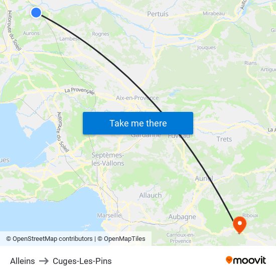 Alleins to Cuges-Les-Pins map