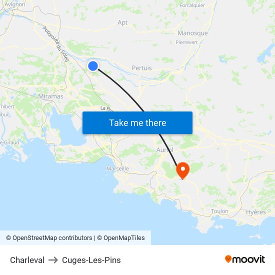 Charleval to Cuges-Les-Pins map