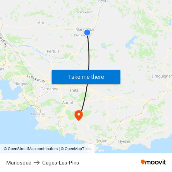 Manosque to Cuges-Les-Pins map