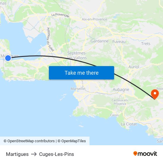 Martigues to Cuges-Les-Pins map