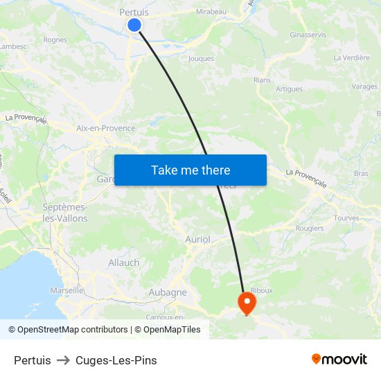 Pertuis to Cuges-Les-Pins map