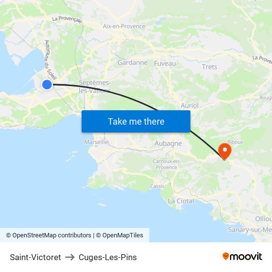 Saint-Victoret to Cuges-Les-Pins map