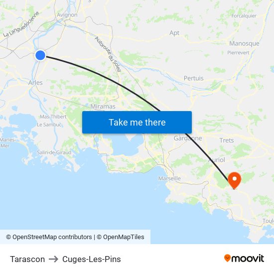 Tarascon to Cuges-Les-Pins map