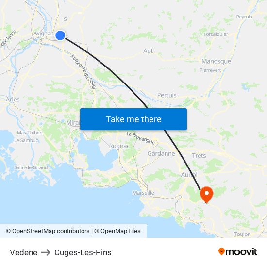 Vedène to Cuges-Les-Pins map