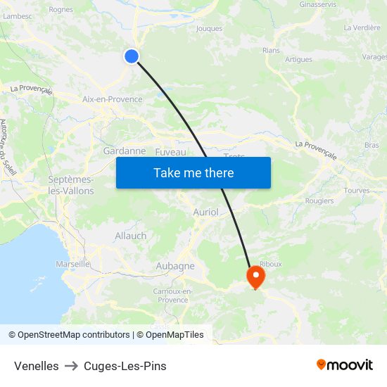 Venelles to Cuges-Les-Pins map
