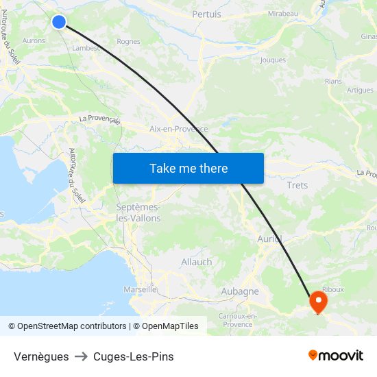 Vernègues to Cuges-Les-Pins map