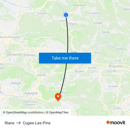 Rians to Cuges-Les-Pins map