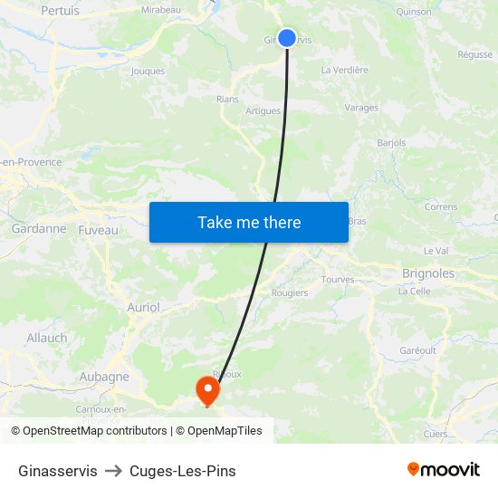 Ginasservis to Cuges-Les-Pins map